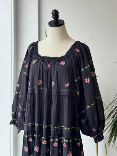 The Great The Folklore Dress in Black Floral, 0/XSmall