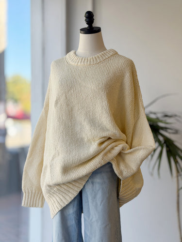 Jenni Kayne Oversized Cotton Fisherman Sweater in Cream, XLarge