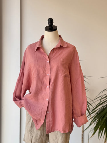 Threads Pink Linen Oversized Blouse, XLarge