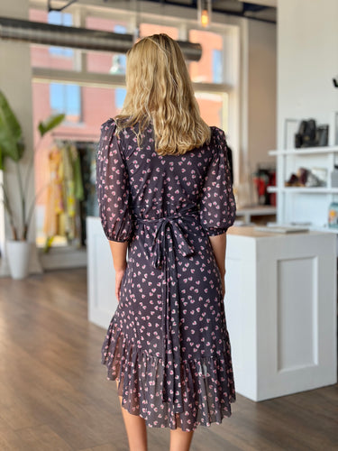 Ganni Plum Floral Mesh Wrap Dress, 34/2