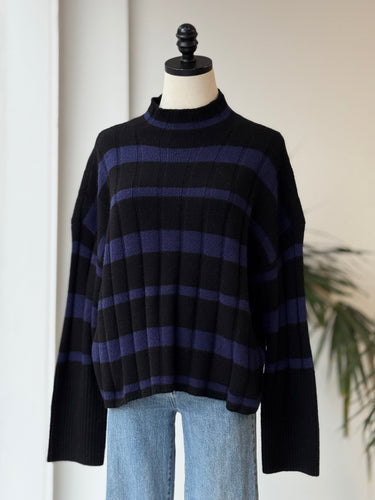 Madewell Striped Wool/Cashmere Mock Neck Sweater, XS