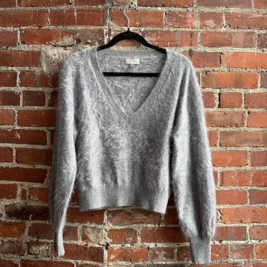 J.Crew Grey Fuzzy V-Neck Cashmere Sweater, Medium