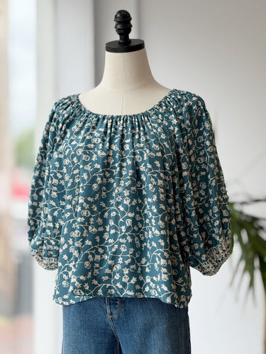 Natalie Martin Blue Floral Silk Blouse, XSmall