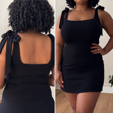 Reformation Black Tie Strap Ribbed Dress, Large