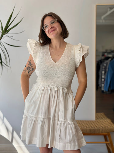 Sea NY NWT Flutter Smock Dress in White, 10