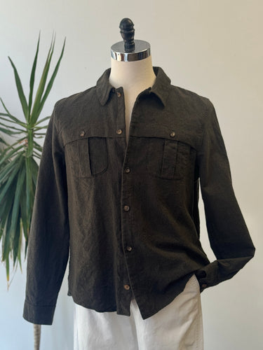 APC AS IS Olive Wool Button Up - preshrunk, Men's XLarge (fits M)