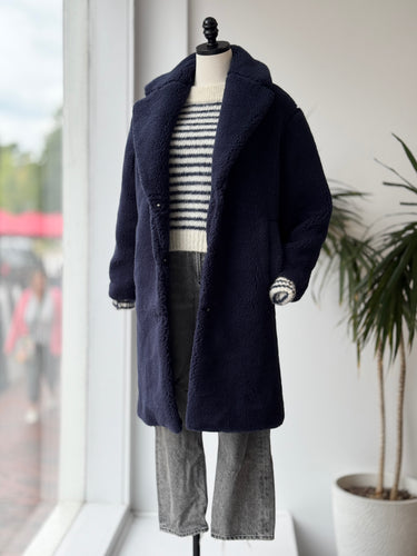 Madewell NWT ReSourced Teddy Coat in Navy, Small