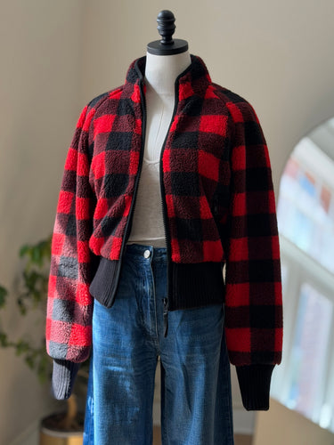 Mother Buffalo Check Funnel Neck Ribbed Jacket, XSmall