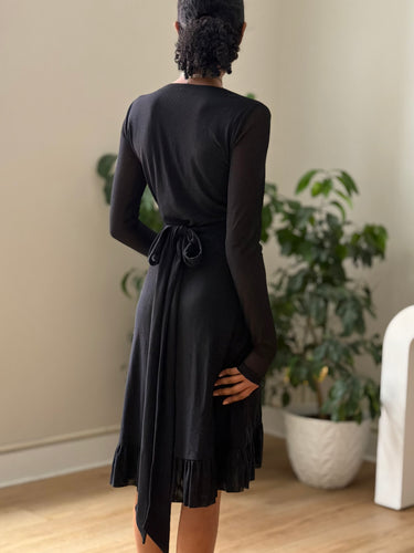 GANNI Black Mesh Dot Wrap Dress, 34/2
