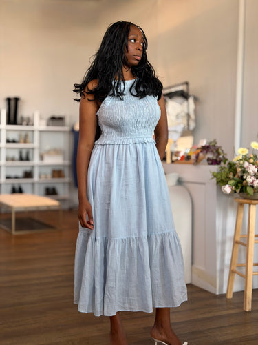 Sea New York NWT Cole Smocked Ramie Midi Dress, XLarge