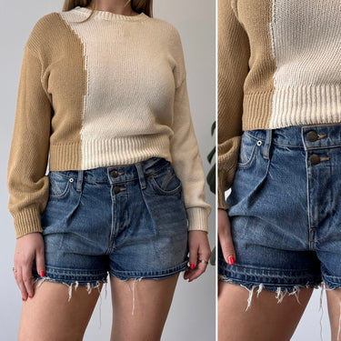 Frame Pleated Medium Wash Cut Off Shorts, 28