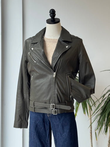 IRO Charcoal Leather Biker Jacket, 38/6