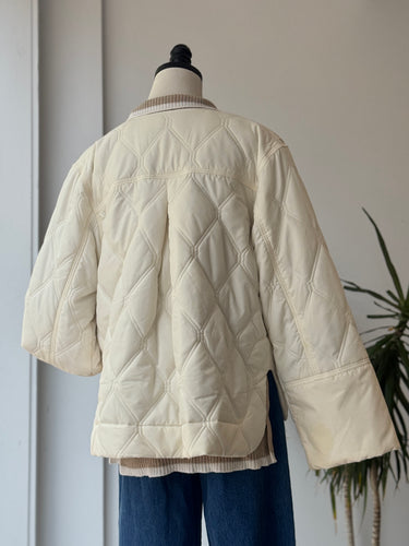 GANNI AS IS Ripstop Quilt Jacket in Ivory, 34/2
