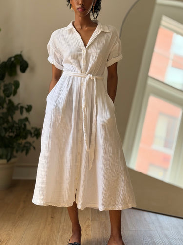 Xirena White Gauzy Midi Dress, Small