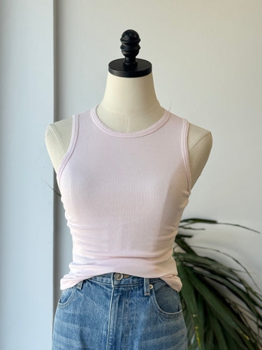Asher Ballet Pink Ribbed Tank Top, Small