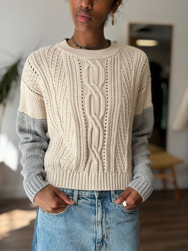Cotton by Autumn Cashmere Color Block Cable Knit Sweater, Small