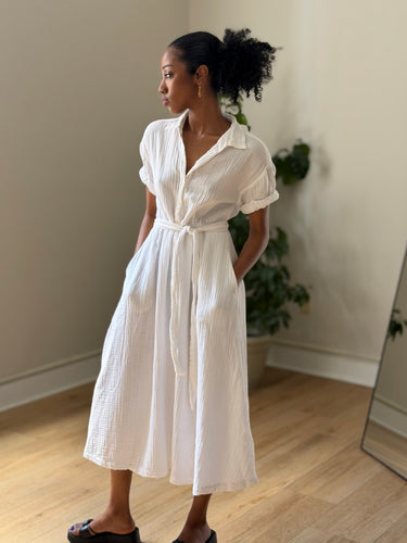 Xirena White Gauzy Midi Dress, Small
