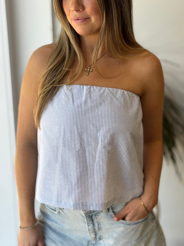 Djerf Avenue NWT Breezey Tube Top in Blue Stripe, Small