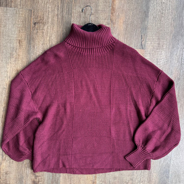 Staud Burgundy Benny Check Sweater, Large