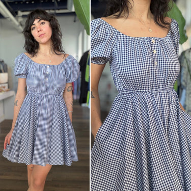 Caroline Constas NWT Navy Gingham Bardot Dress, XSmall