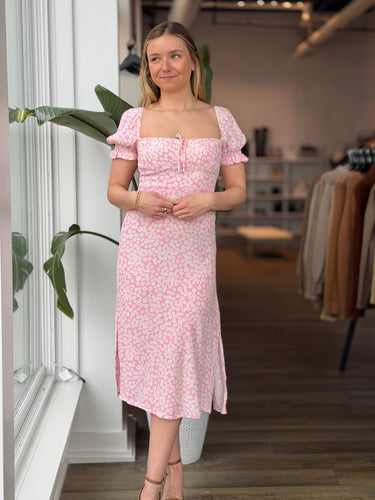 Faithfull the Brand Pink Daisy Midi Dress, US 4