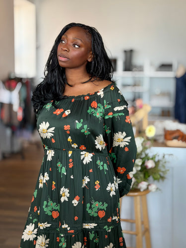 The Great Tearoom Green Botanical Dress, 2-Medium