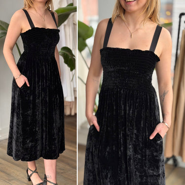 La Ligne Black Crushed Velvet Dress, Small