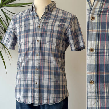 Faherty Blue Plaid Short Sleeve Button Down, Men's Medium
