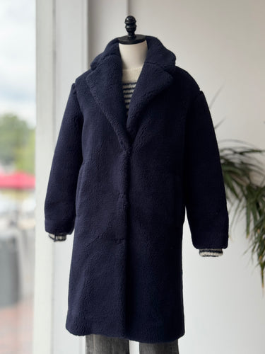 Madewell NWT ReSourced Teddy Coat in Navy, Small