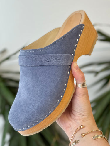 Maguba Blue Suede Mule Clogs, 39