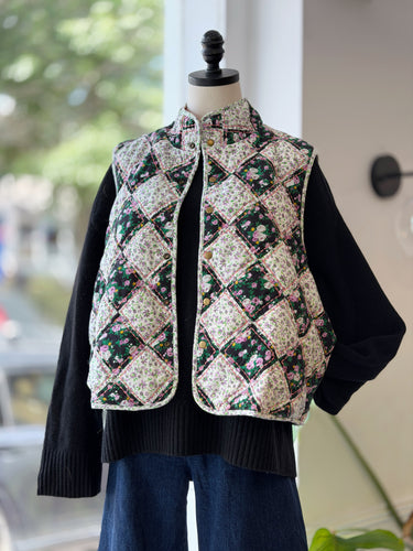 Clare V Timothé Quilted Floral Vest, Large