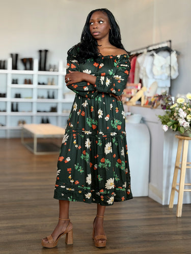 The Great Tearoom Green Botanical Dress, 2-Medium