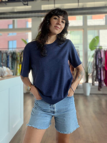 WoolX Short Sleeve Crewneck in Navy, Large