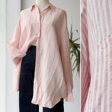 Caron Callahan Pink Stripe Linen Blend Button Up - as is, Large