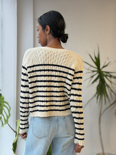 Sezane Maggy Cardigan in Navy & Cream Stripe, XXSmall