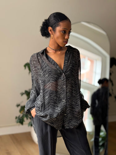 Anine Bing Animal Print Sheer Blouse, XSmall