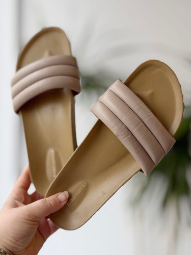 Beatrice Valenzuela Taupe Slides-gently worn, 9