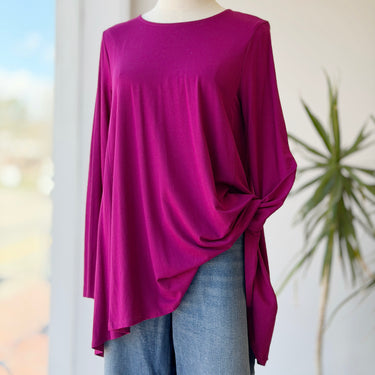 Eileen Fisher NWT Signature Fuchsia Jersey LS Top, Medium Petite