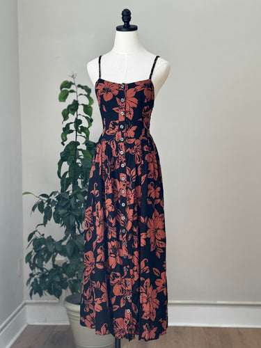 Free People Black Floral Button Dress, Small
