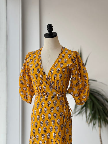 Rhode Fiona Yellow Wrap Dress, XSmall