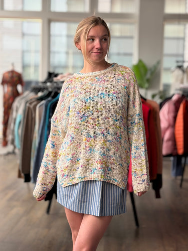 Free People NWT Ivory Rainbow Combo Sweater, Small