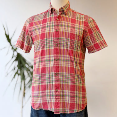 Faherty Pink Plaid Short Sleeve Button Down, Men's Medium
