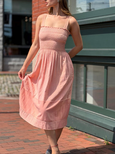 The Great Pink Smocked Midi Dress as is , 0/XSmall
