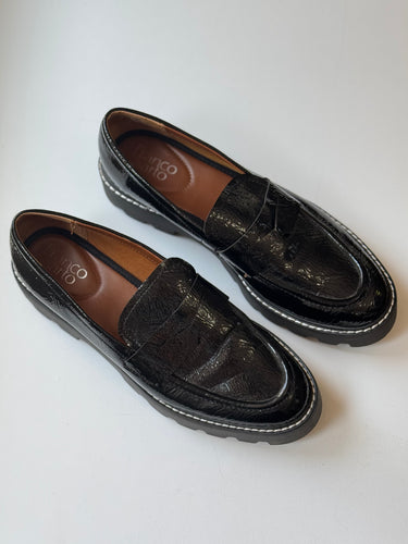 Franco Sarto Black Textured Loafers, 38.5