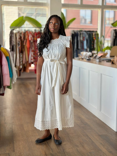 Doen Ivory Eyelet Maxi Dress- as is, discoloration, Medium