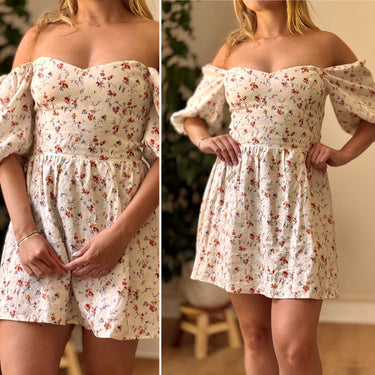 Reformation Linen Floral Sweetheart Neck Mini Dress, 6