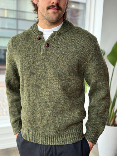 LL Bean Green Lambswool Knit Sweater, Men's Medium