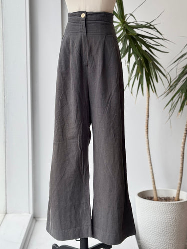Ilana Kohn AS IS Charcoal Cotton Linen Wide Leg Pants - some marks, 8