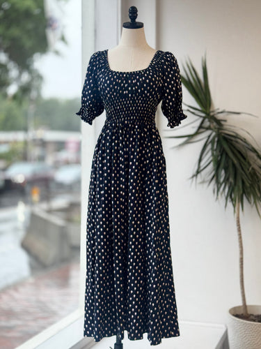 Madewell Navy Dot Smocked Waist Dress, 00