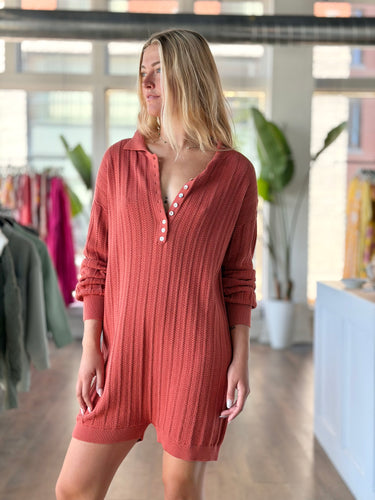 Mr Mittens Knit Romper in Rust, M/L